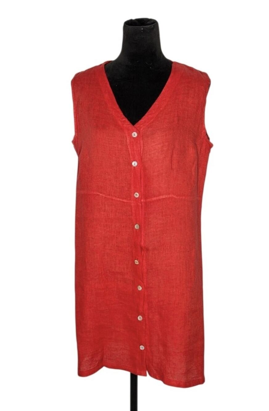 Vanessa Zani Red Linen Mini Dress Sleeveless Button Front Euro Summer Resort M